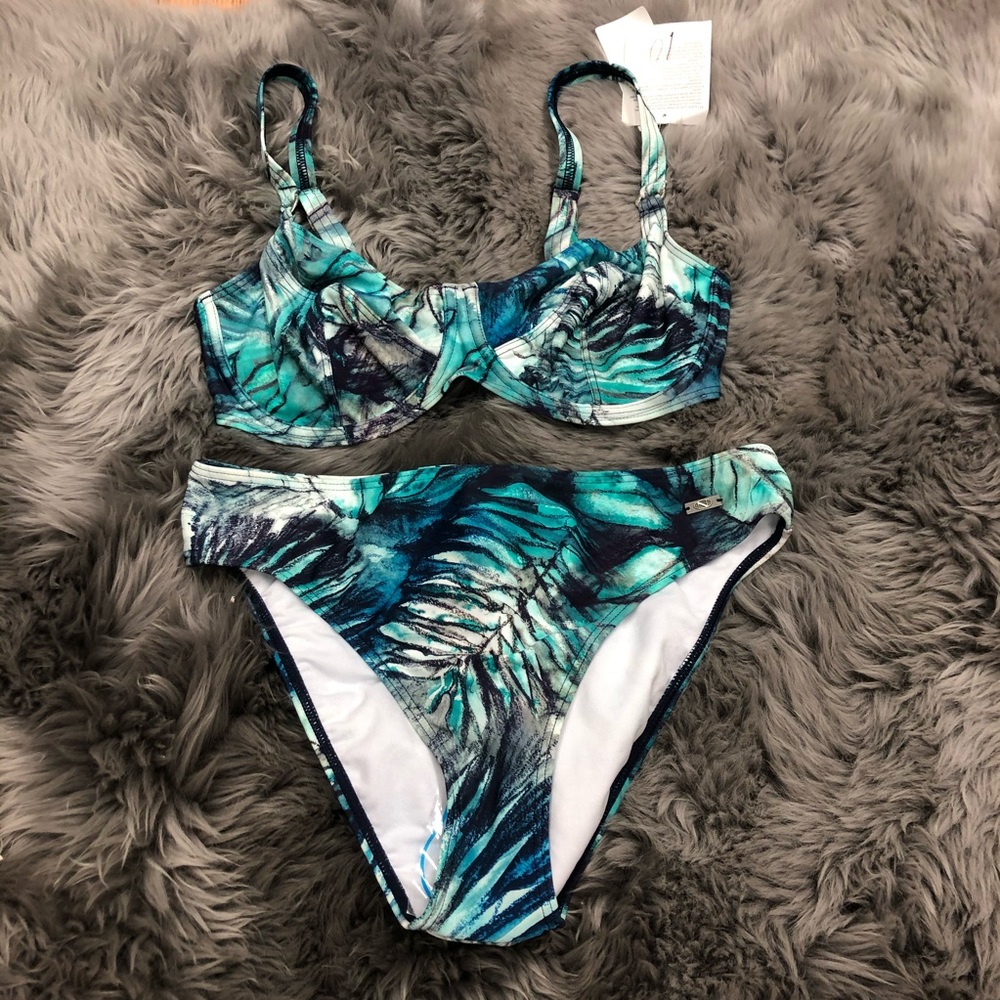 Naturana | Women’s Leafy Bikini | Blue & Green | Size 10